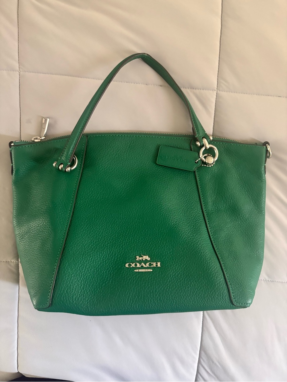 Coach Green Leather Tote with Silver Hardware